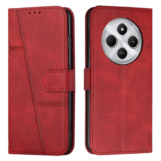 For Redmi 14C 4G Stitching Calf Texture Buckle Leather Phone Case(Red)
