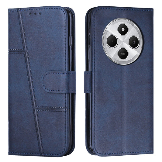 For Redmi 14C 4G Stitching Calf Texture Buckle Leather Phone Case(Blue)