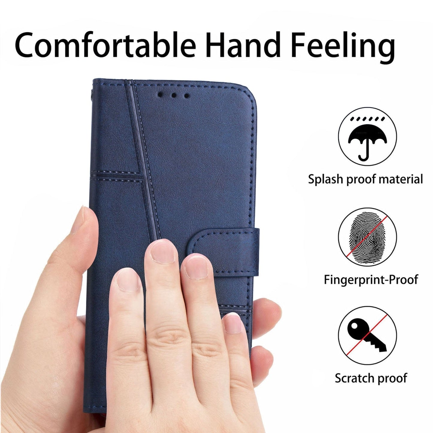 For Redmi 14C 4G Stitching Calf Texture Buckle Leather Phone Case(Blue)