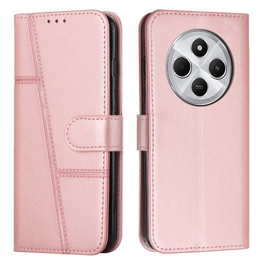 For Redmi 14C 4G Stitching Calf Texture Buckle Leather Phone Case(Rose Gold)
