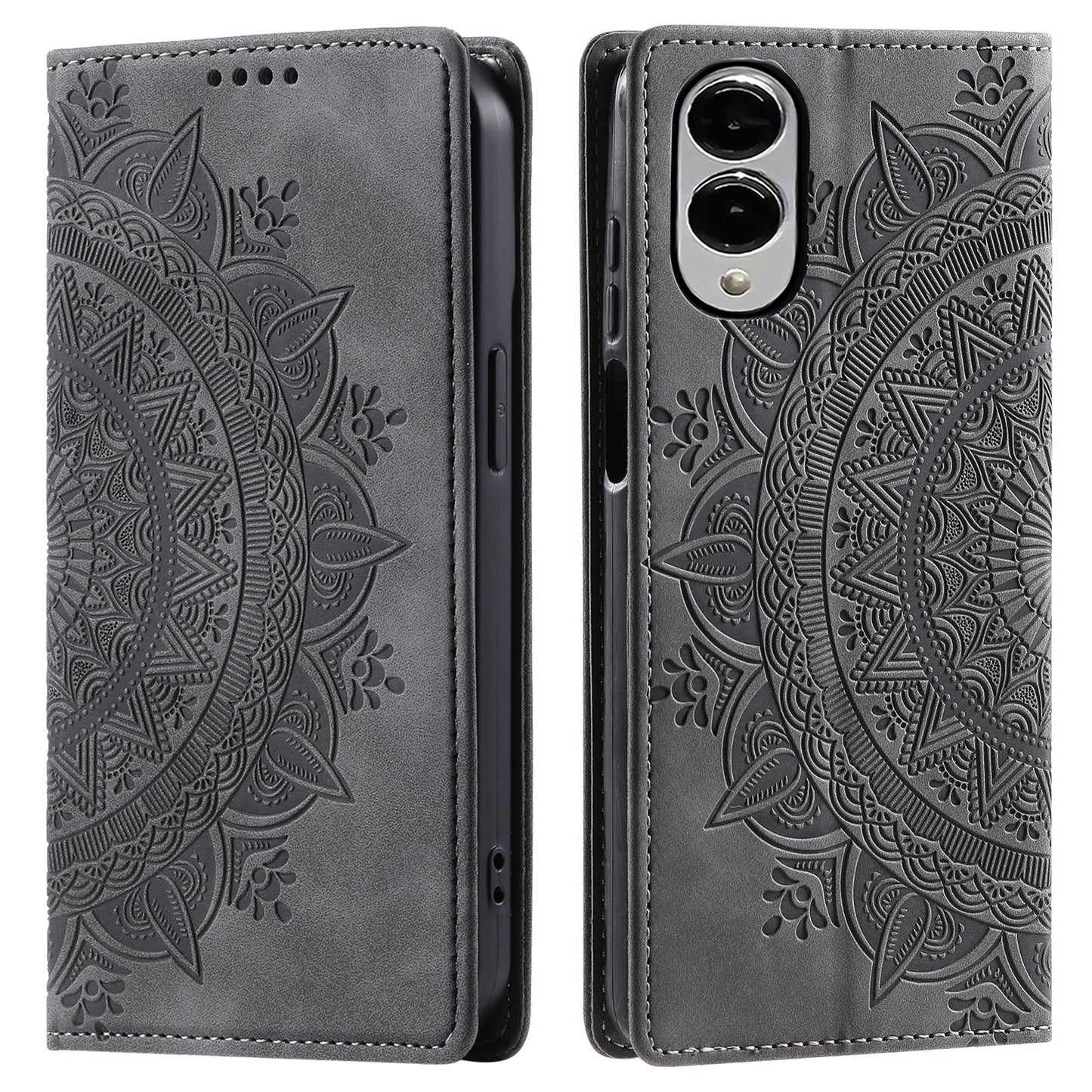 For Samsung Galaxy S25 Edge 5G Totem Embossed Magnetic Leather Phone Case(Grey)