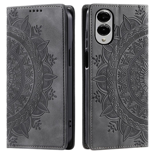 For Samsung Galaxy S25 Edge 5G Totem Embossed Magnetic Leather Phone Case(Grey)