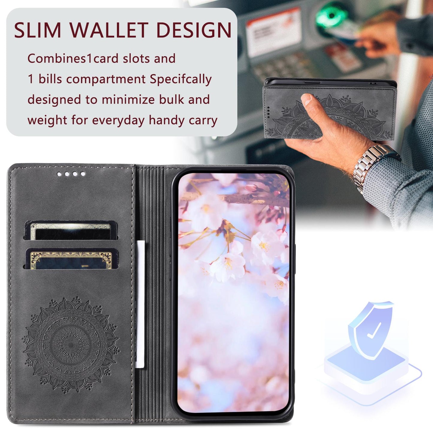 For Samsung Galaxy S25 Edge 5G Totem Embossed Magnetic Leather Phone Case(Grey)
