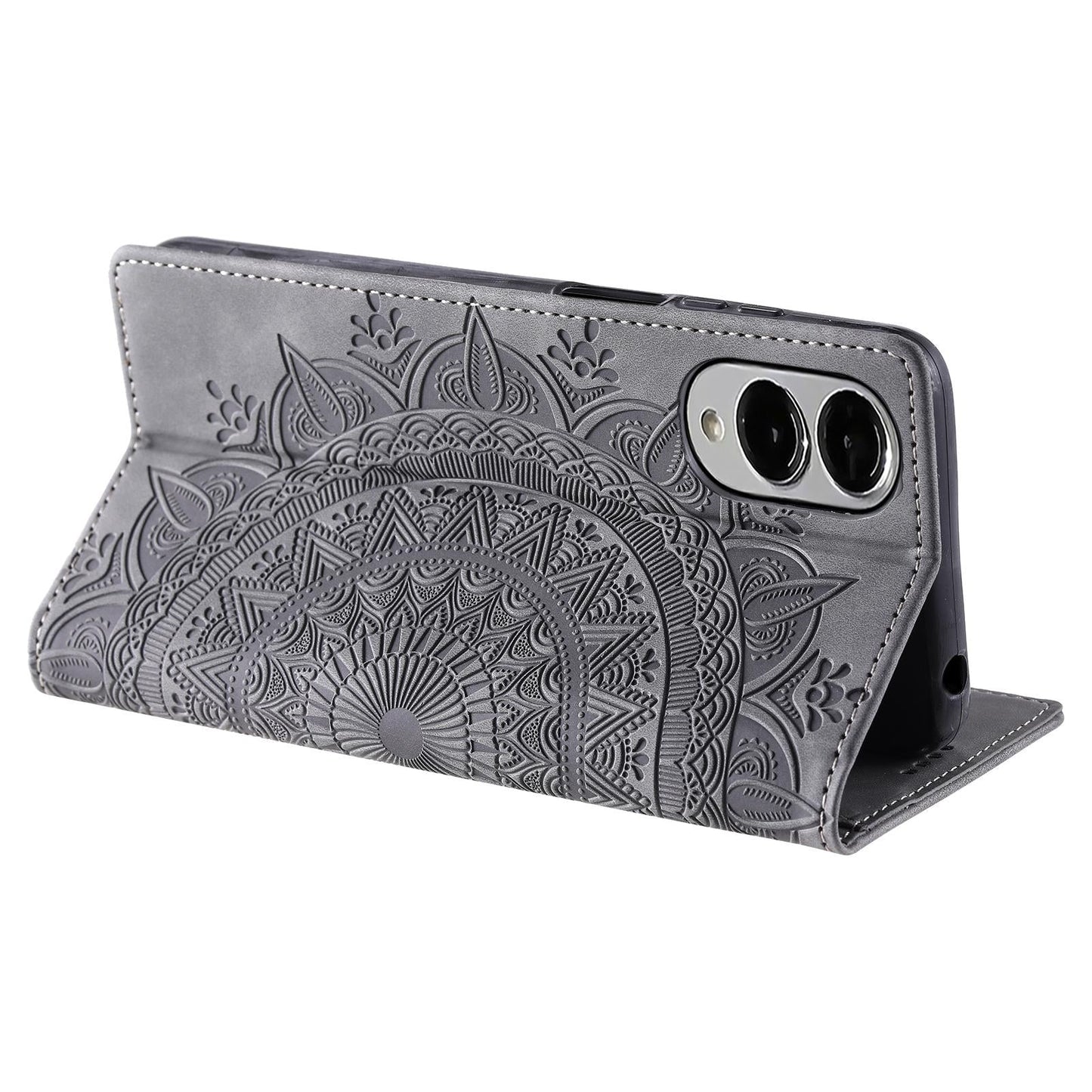 For Samsung Galaxy S25 Edge 5G Totem Embossed Magnetic Leather Phone Case(Grey)