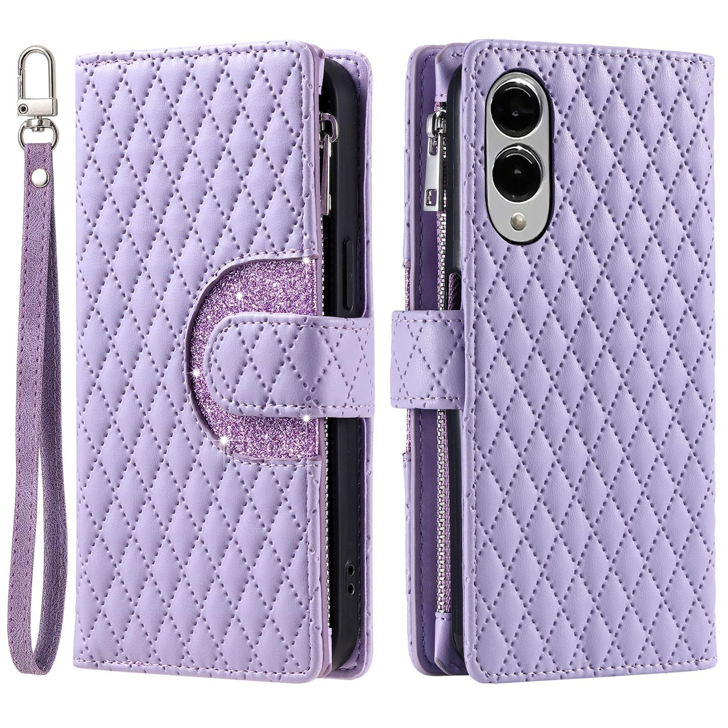 For Samsung Galaxy S25 Edge 5G Glitter Lattice Zipper Wallet Leather Phone Case(Purple)