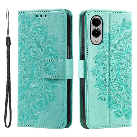 For Samsung Galaxy S25 Edge 5G Totem Flower Embossed Leather Phone Case(Green)