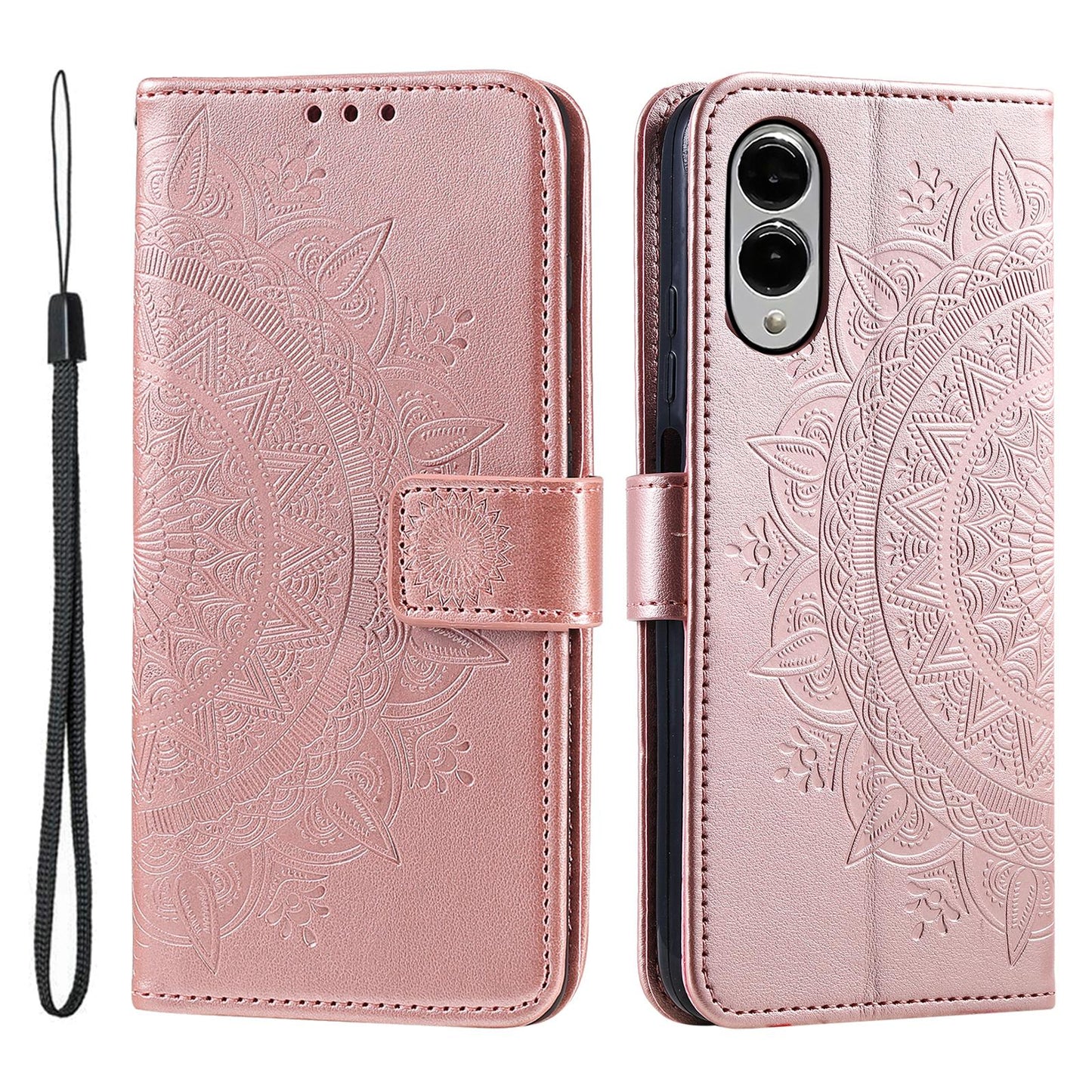 For Samsung Galaxy S25 Edge 5G Totem Flower Embossed Leather Phone Case(Rose Gold)