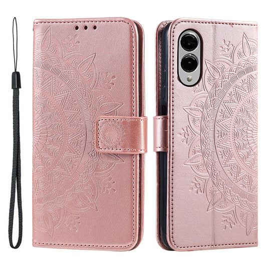For Samsung Galaxy S25 Edge 5G Totem Flower Embossed Leather Phone Case(Rose Gold)