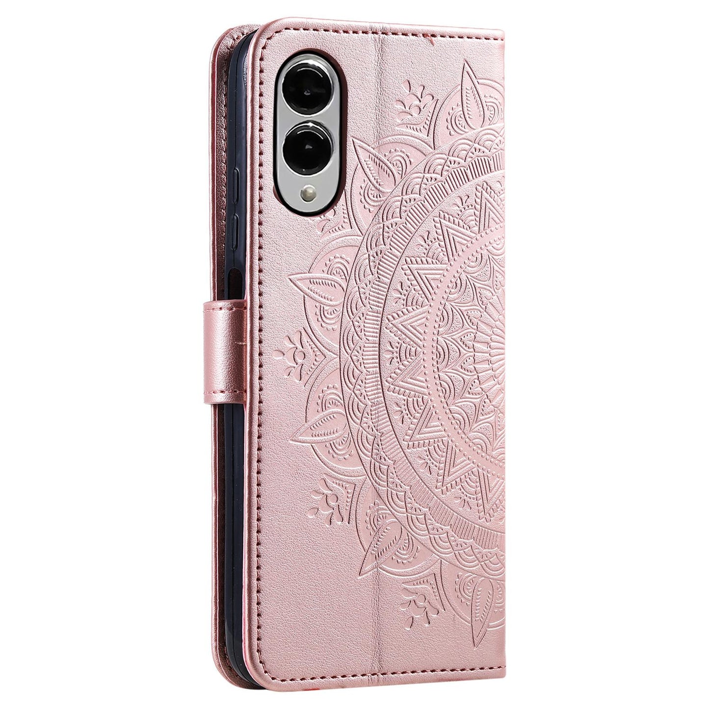 For Samsung Galaxy S25 Edge 5G Totem Flower Embossed Leather Phone Case(Rose Gold)