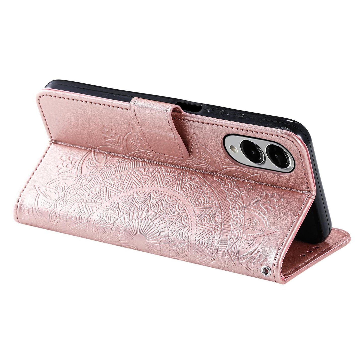 For Samsung Galaxy S25 Edge 5G Totem Flower Embossed Leather Phone Case(Rose Gold)