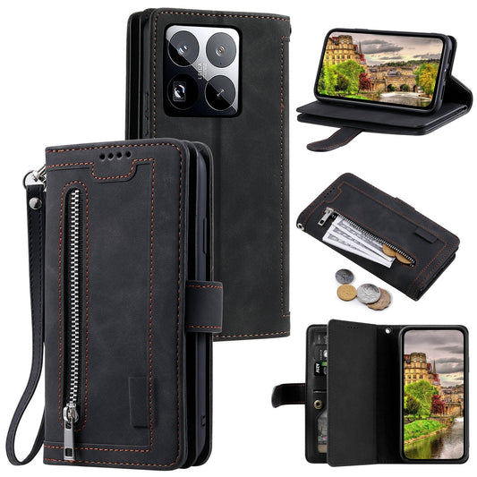 For Xiaomi 15 Pro Nine Card Zipper Bag Leather Phone Case with Lanyard(Black)