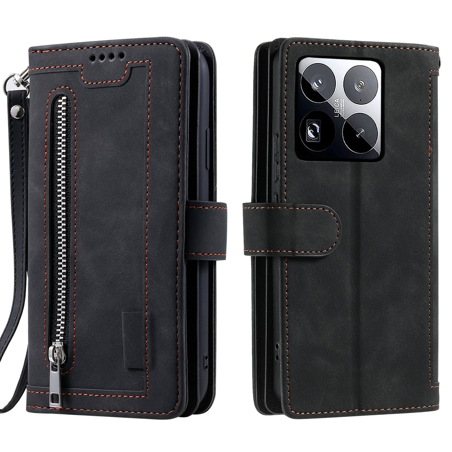 For Xiaomi 15 Pro Nine Card Zipper Bag Leather Phone Case with Lanyard(Black)