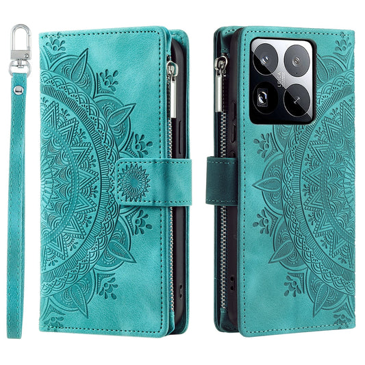 For Xiaomi 15 Pro Multi-Card Totem Zipper Leather Phone Case(Green)
