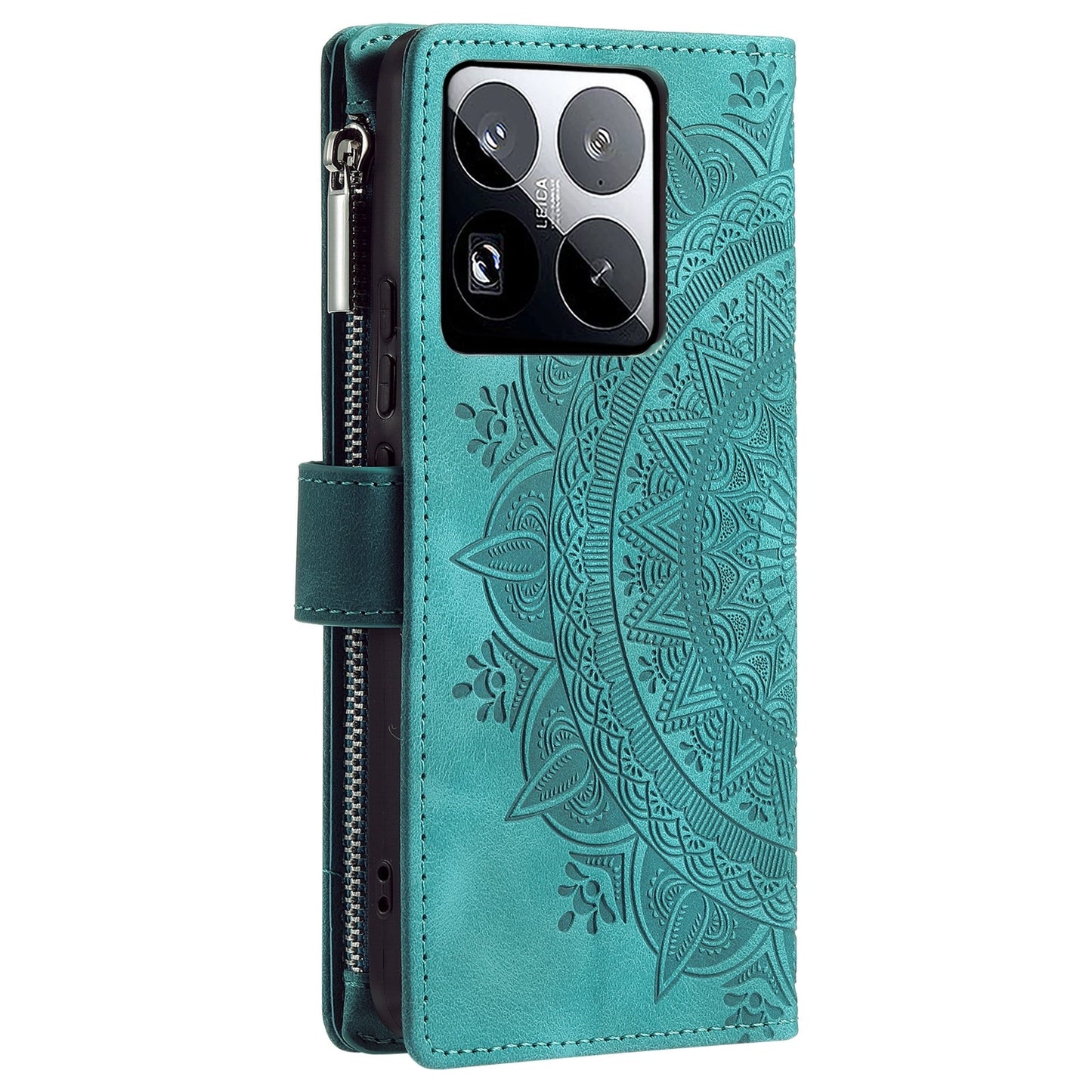 For Xiaomi 15 Pro Multi-Card Totem Zipper Leather Phone Case(Green)