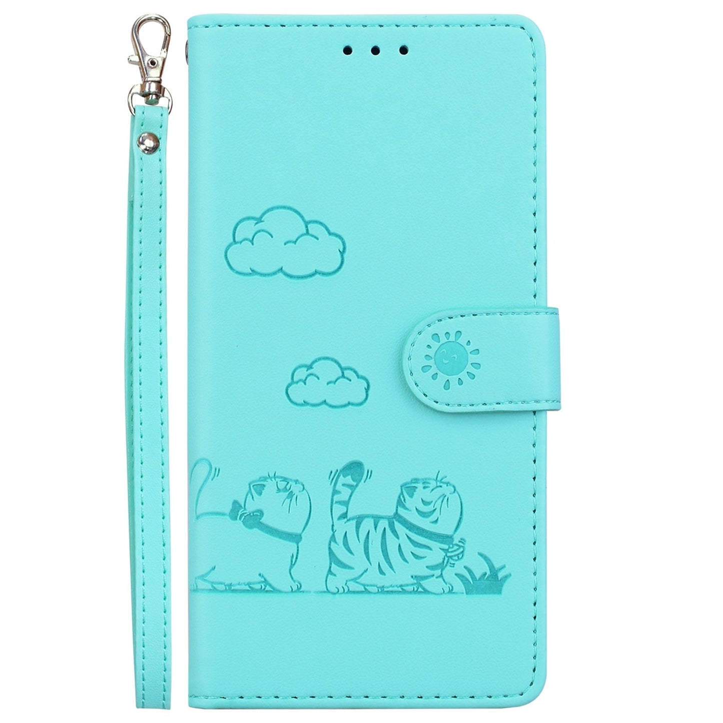 For iPhone 16e Cute Cats RFID Leather Phone Case(Green)