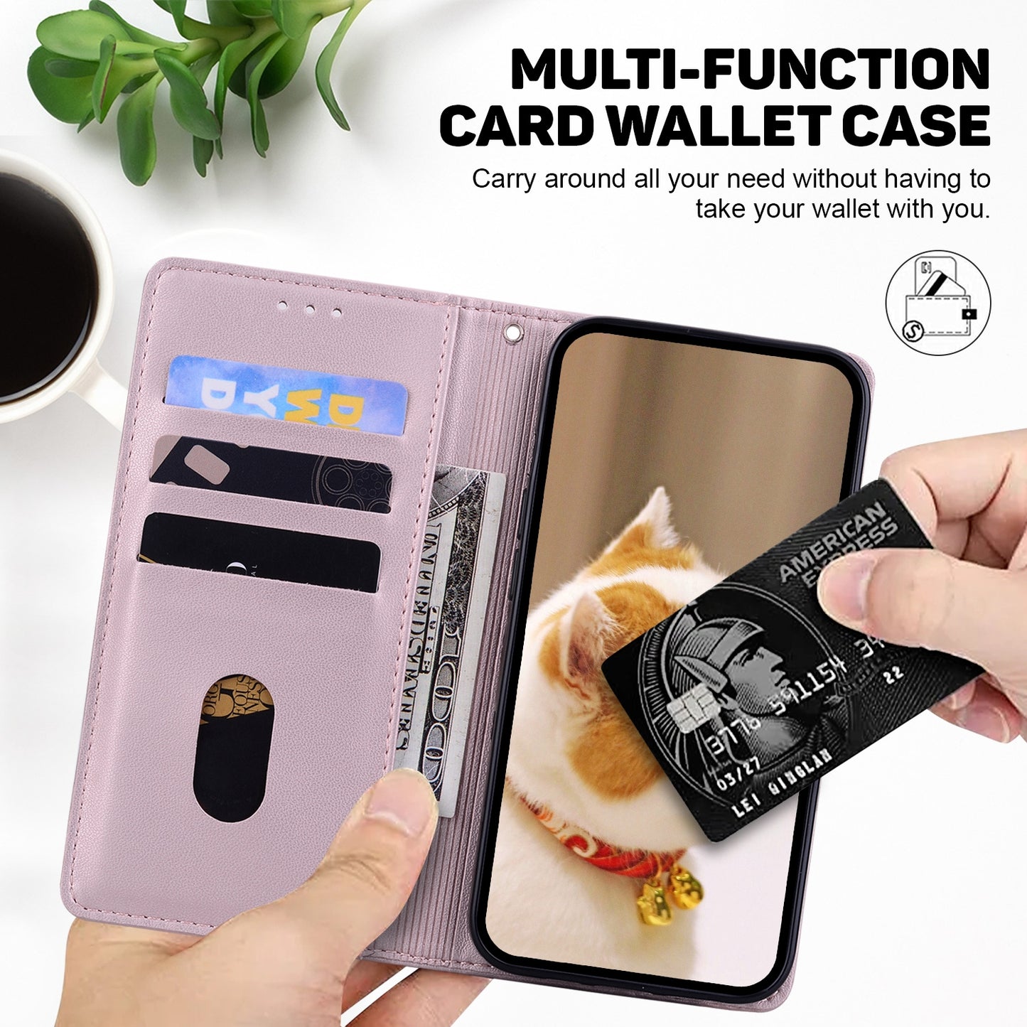 For OPPO K12 Cute Cats RFID Leather Phone Case(Rose Gold)