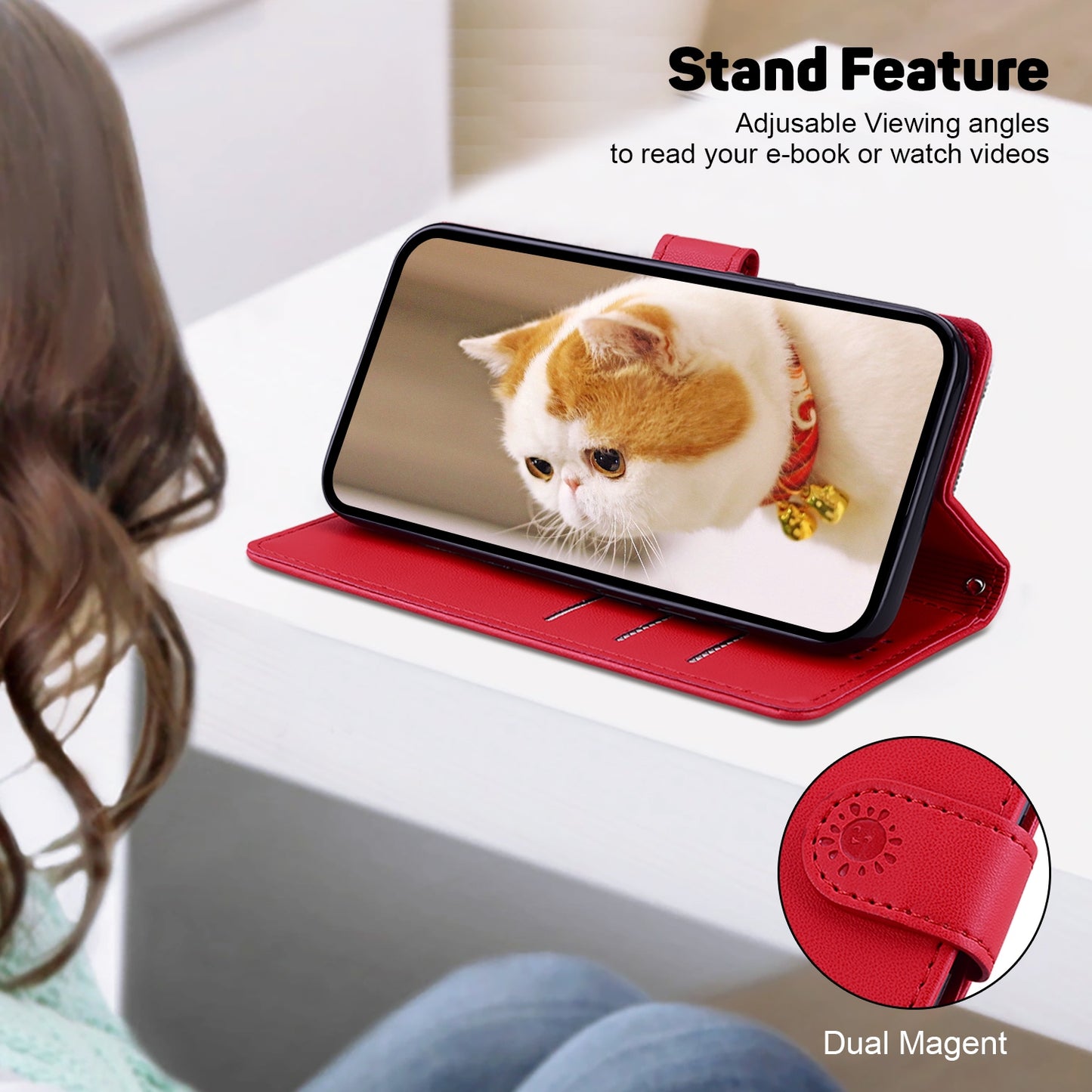 For OPPO K12 Cute Cats RFID Leather Phone Case(Red)