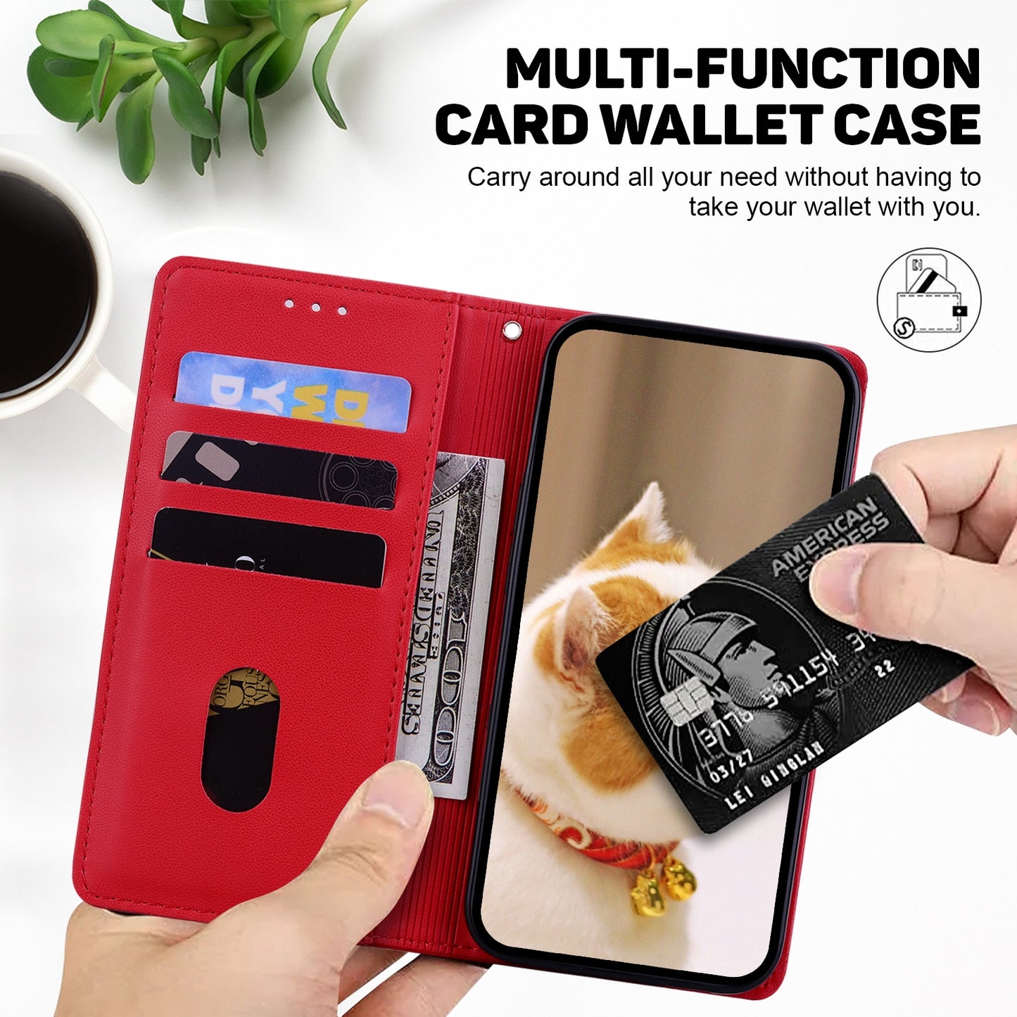 For OPPO K12 Cute Cats RFID Leather Phone Case(Red)