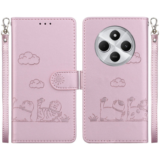 For Redmi 14C 4G Cute Cats RFID Leather Phone Case(Rose Gold)