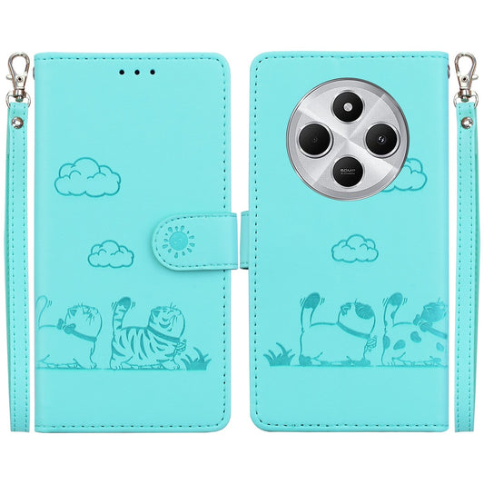 For Redmi 14C 4G Cute Cats RFID Leather Phone Case(Green)