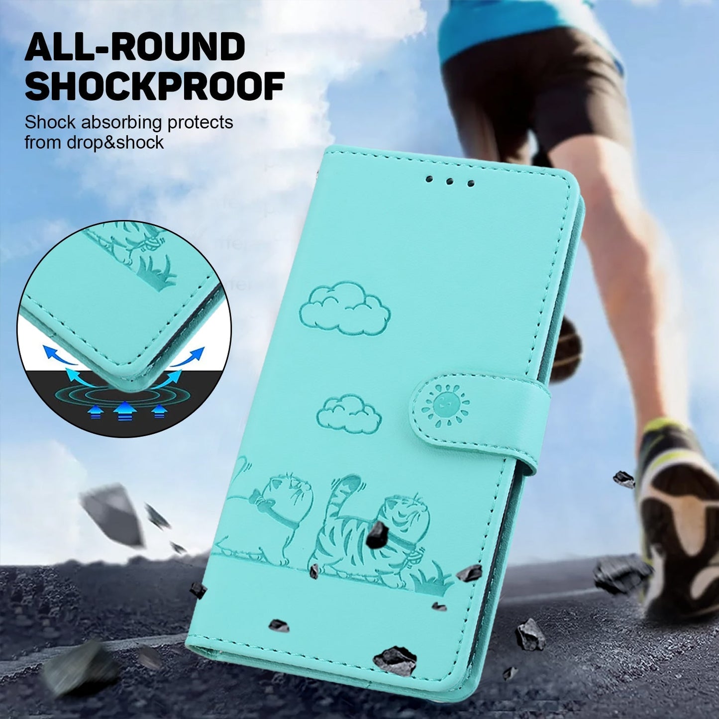 For Redmi 14C 4G Cute Cats RFID Leather Phone Case(Green)