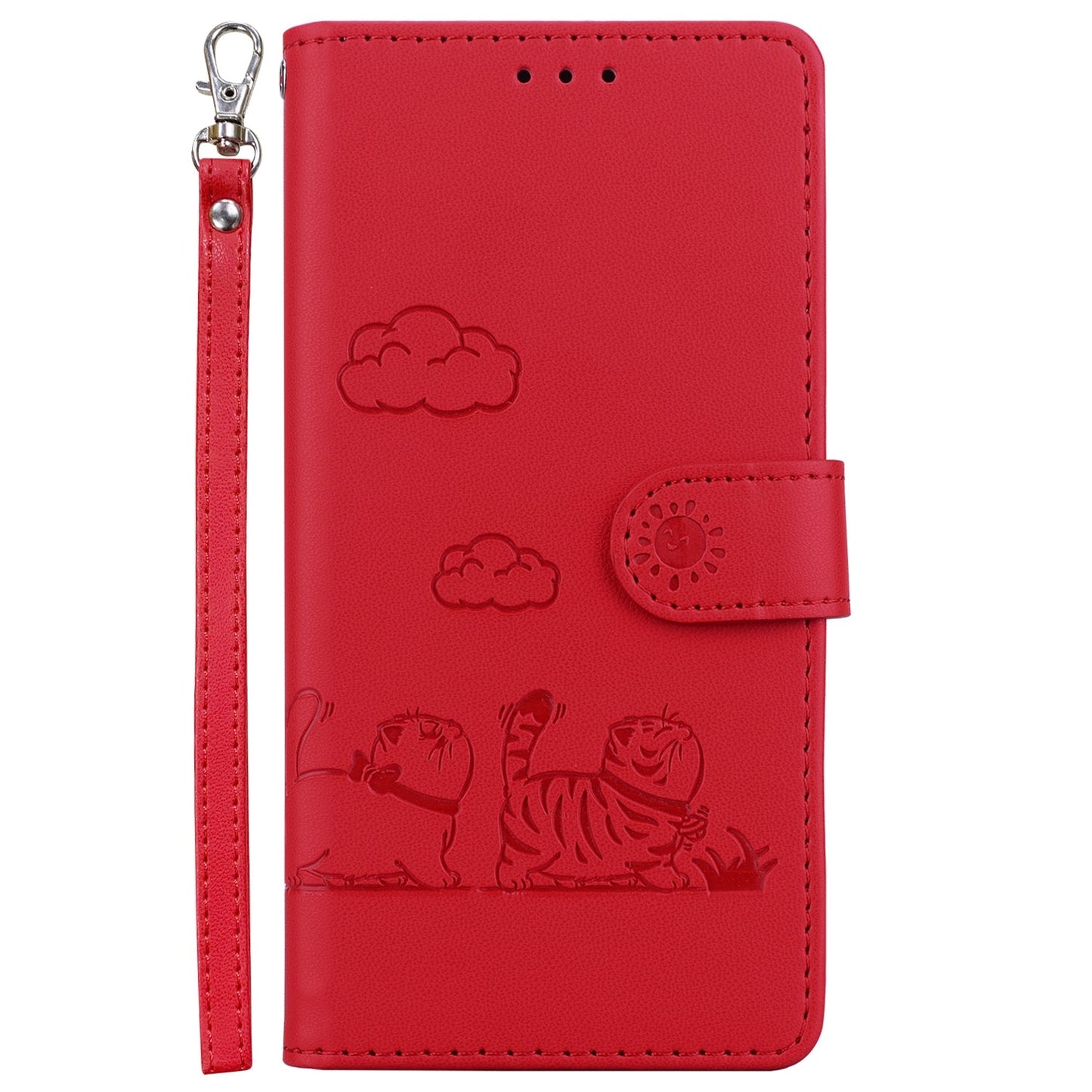 For Redmi 14C 4G Cute Cats RFID Leather Phone Case(Red)