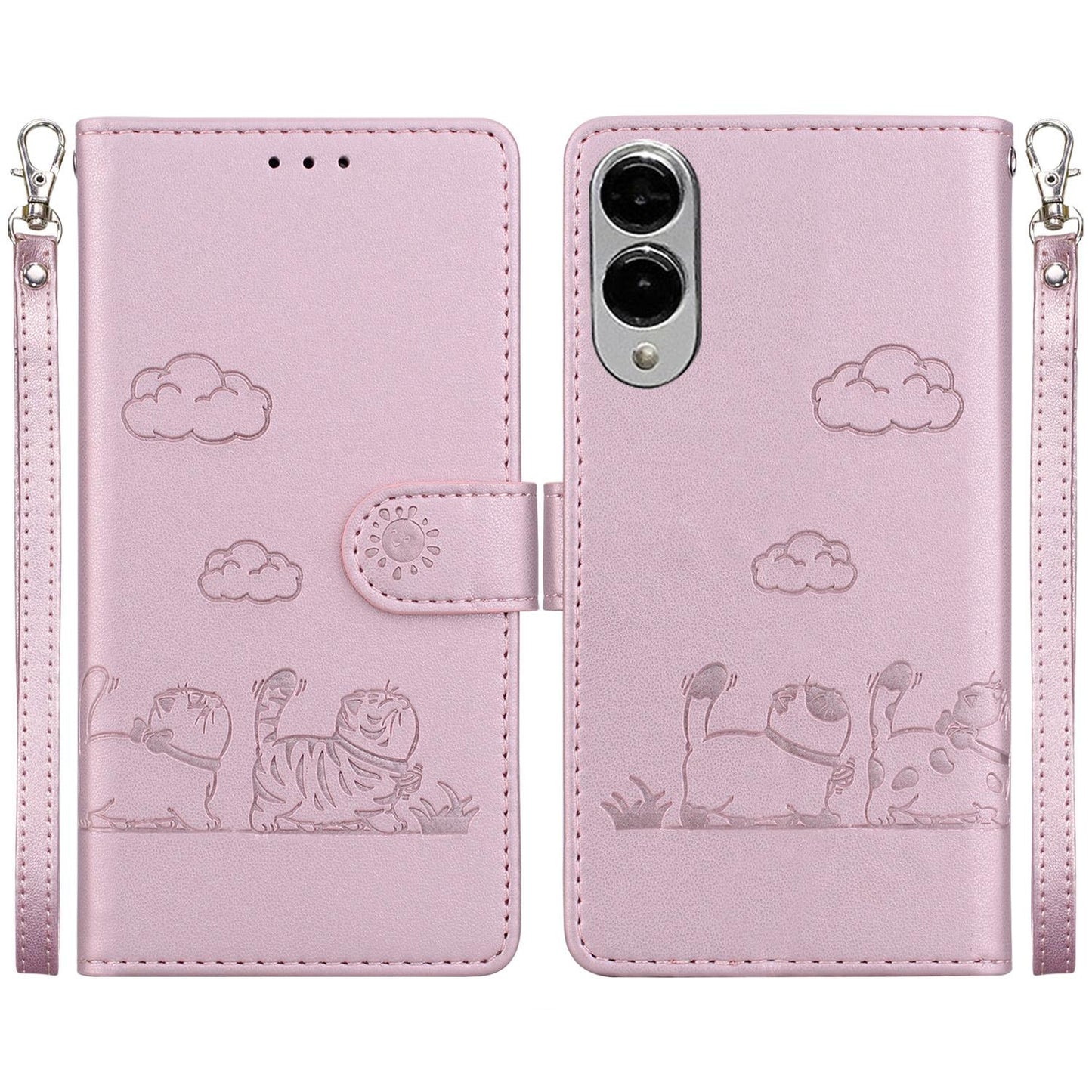 For Samsung Galaxy S25 Edge 5G Cute Cats RFID Leather Phone Case(Rose Gold)