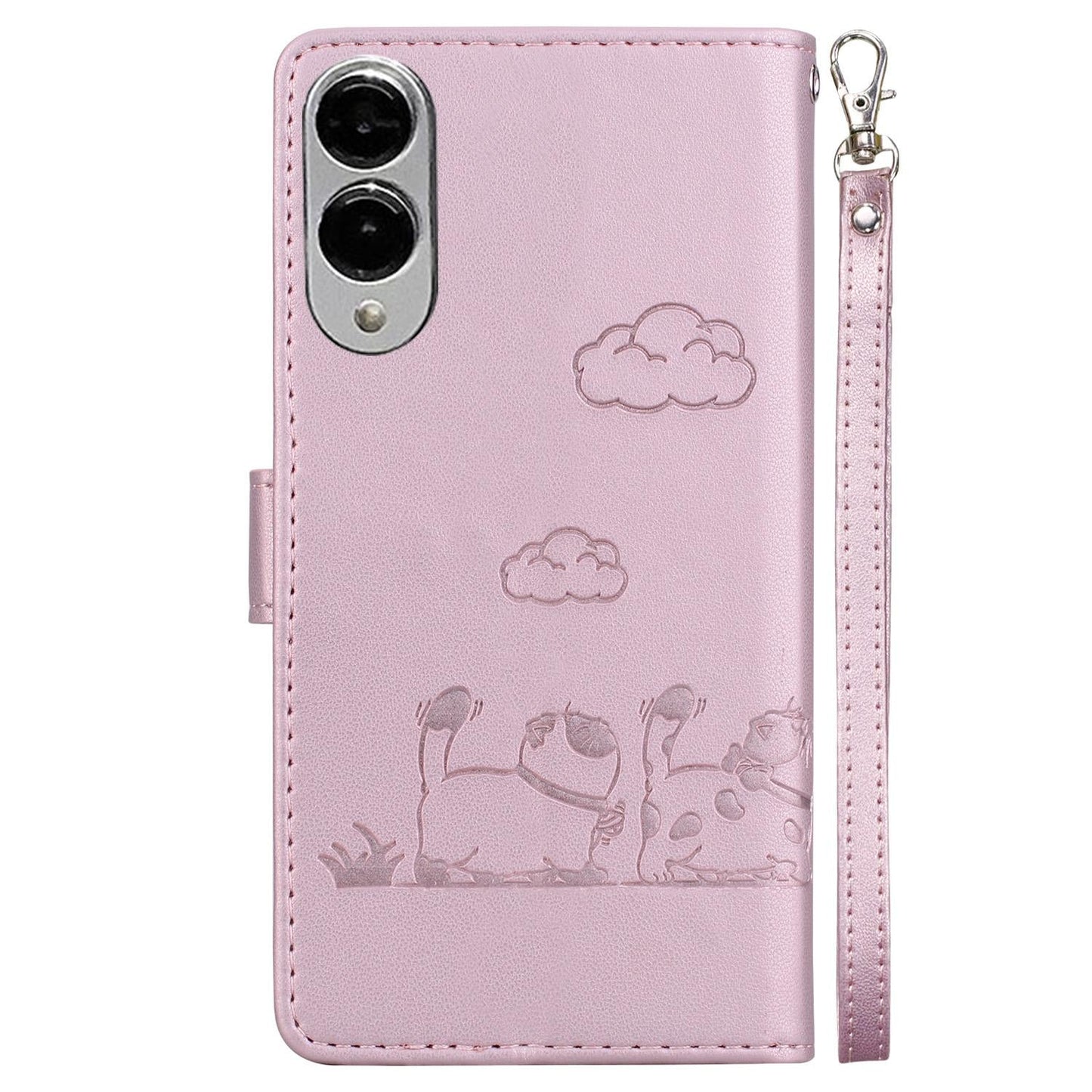 For Samsung Galaxy S25 Edge 5G Cute Cats RFID Leather Phone Case(Rose Gold)