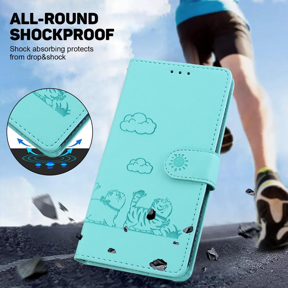 For Samsung Galaxy S25 Edge 5G Cute Cats RFID Leather Phone Case(Green)