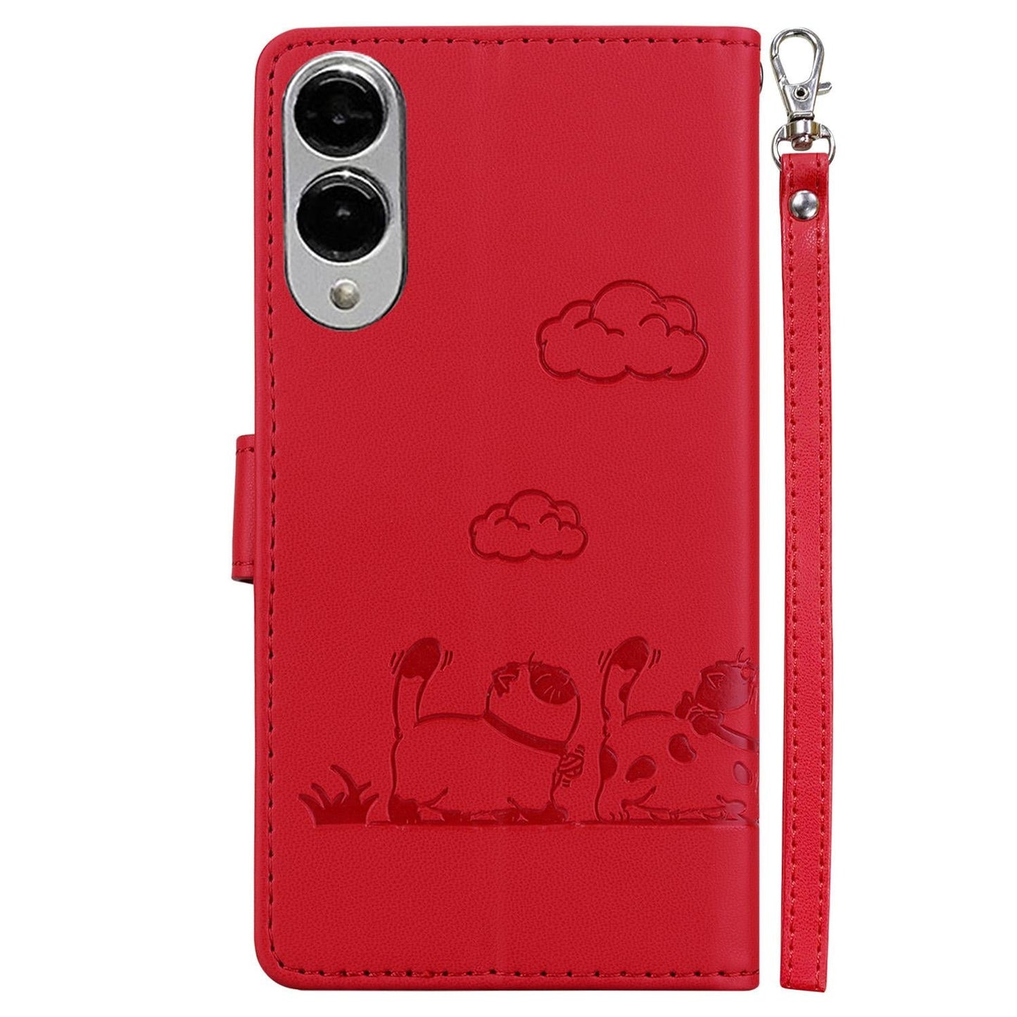 For Samsung Galaxy S25 Edge 5G Cute Cats RFID Leather Phone Case(Red)