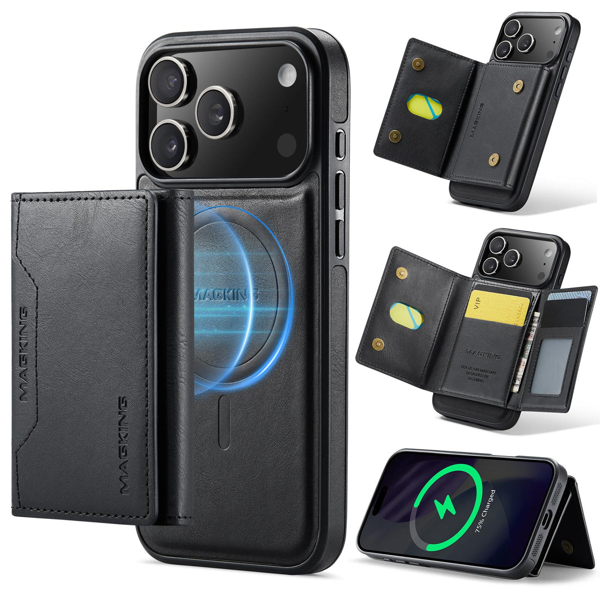 Compatible with iPhone 18 Pro Max & 17 Pro Max MAGKING K2 Series MagSafe RFID Card Bag Detachable Phone Case - Black