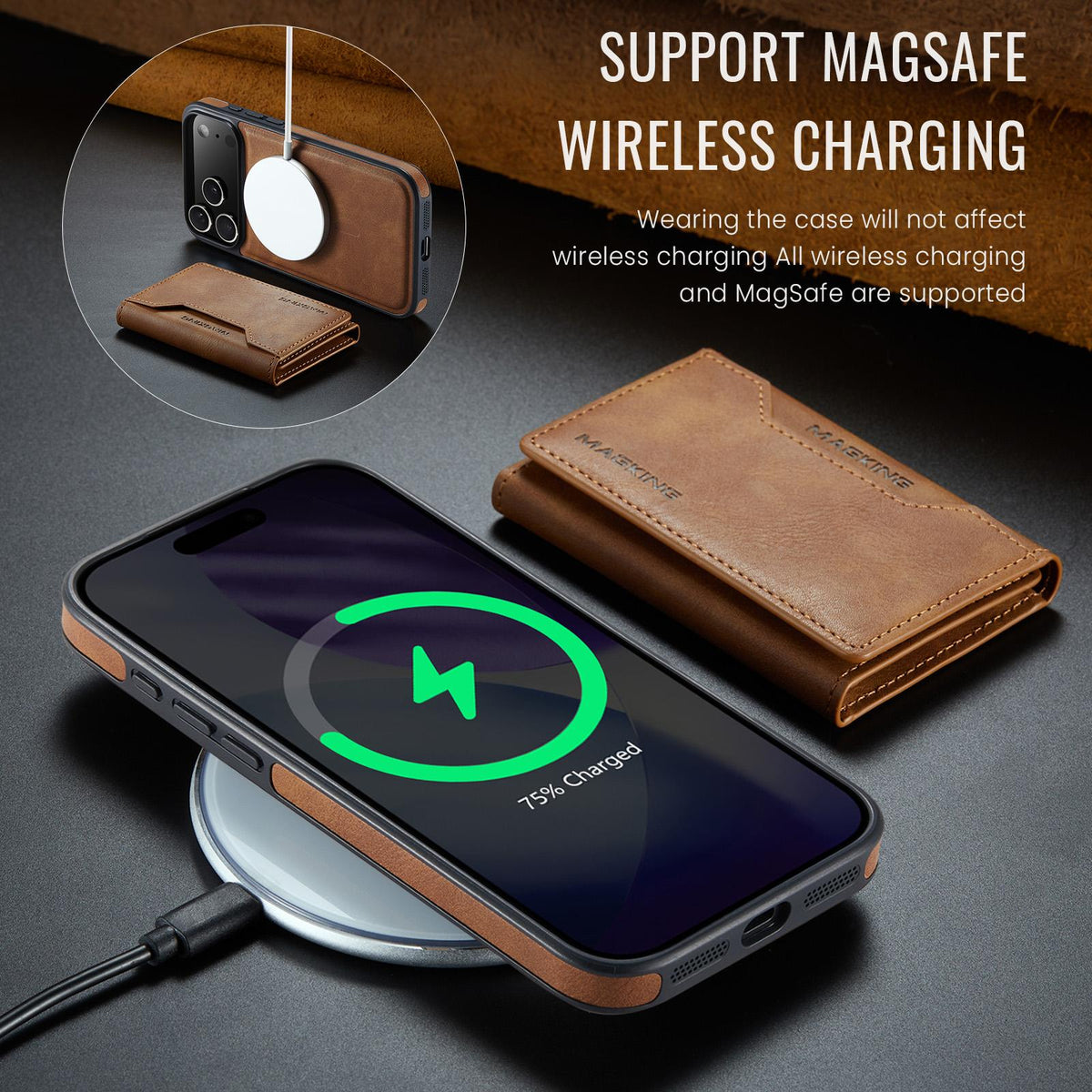 Compatible with iPhone 18 Pro Max & 17 Pro Max MAGKING K2 Series MagSafe RFID Card Bag Detachable Phone Case - Brown