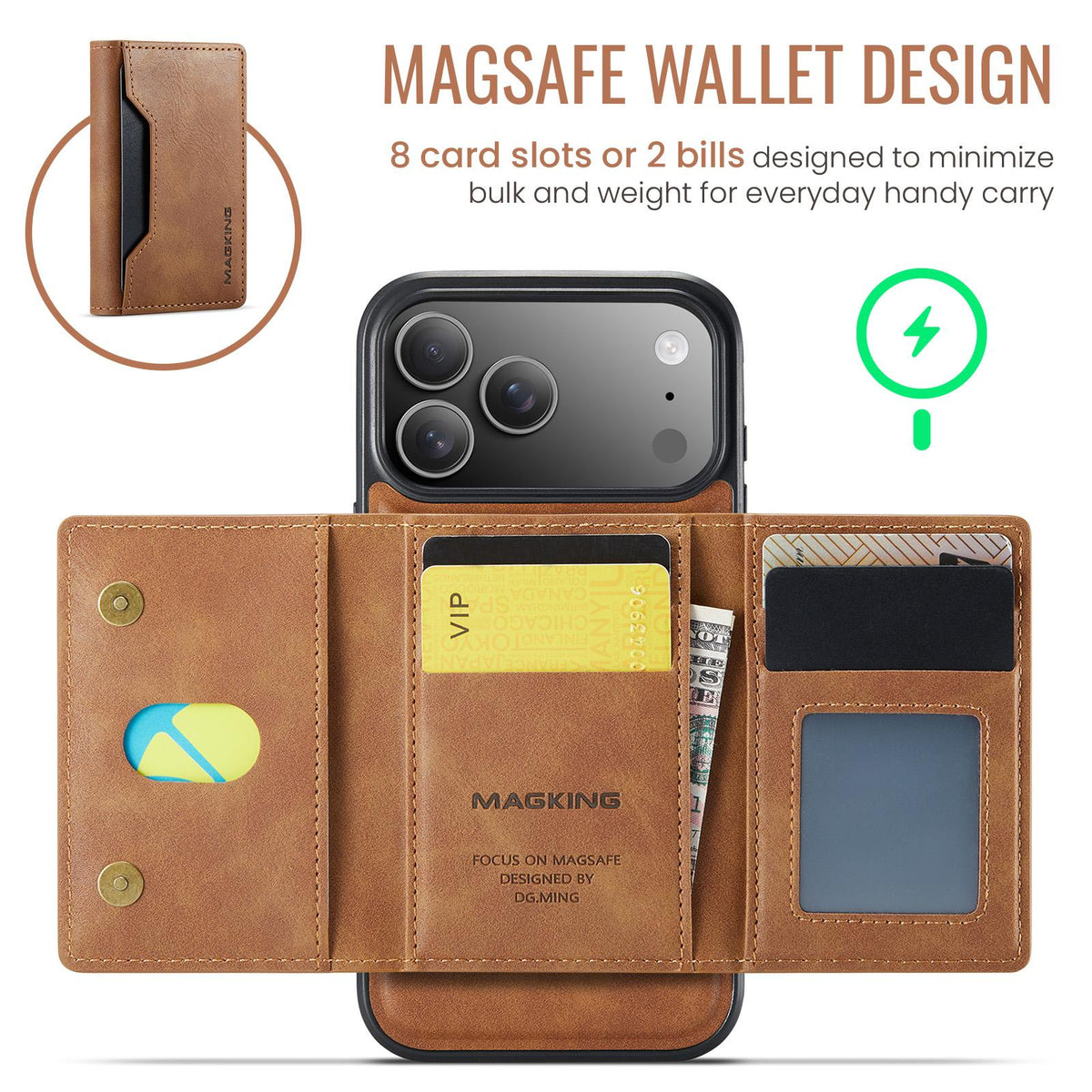 Compatible with iPhone 18 Pro Max & 17 Pro Max MAGKING K2 Series MagSafe RFID Card Bag Detachable Phone Case - Brown