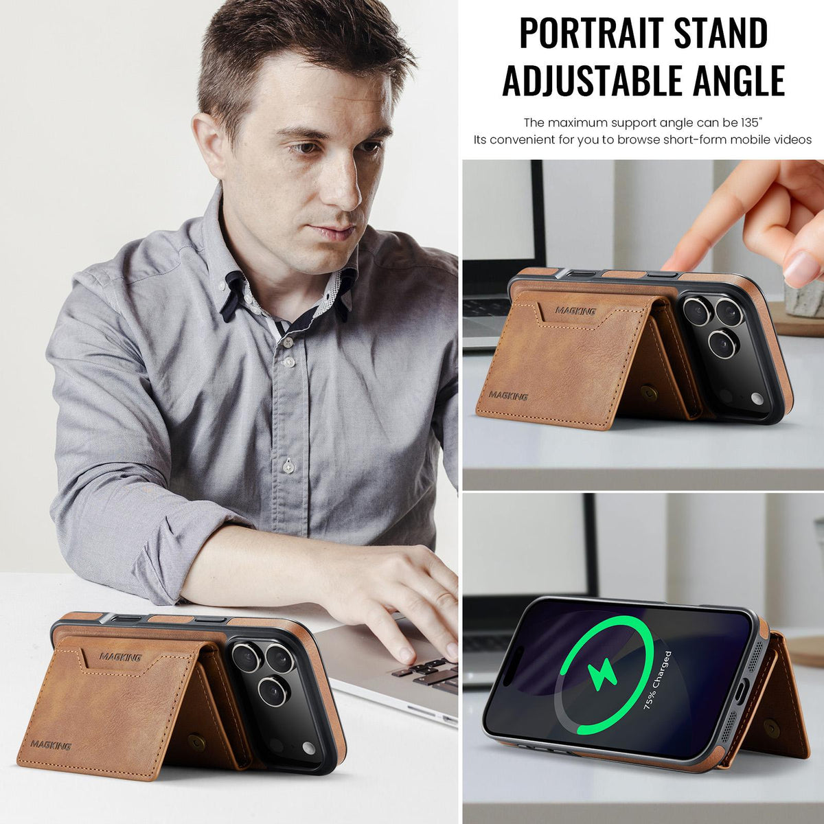 Compatible with iPhone 18 Pro Max & 17 Pro Max MAGKING K2 Series MagSafe RFID Card Bag Detachable Phone Case - Brown