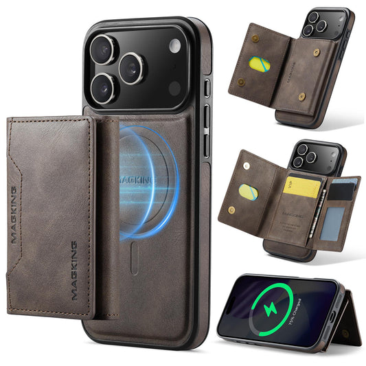 Compatible with iPhone 18 Pro Max & 17 Pro Max MAGKING K2 Series MagSafe RFID Card Bag Detachable Phone Case - Coffee