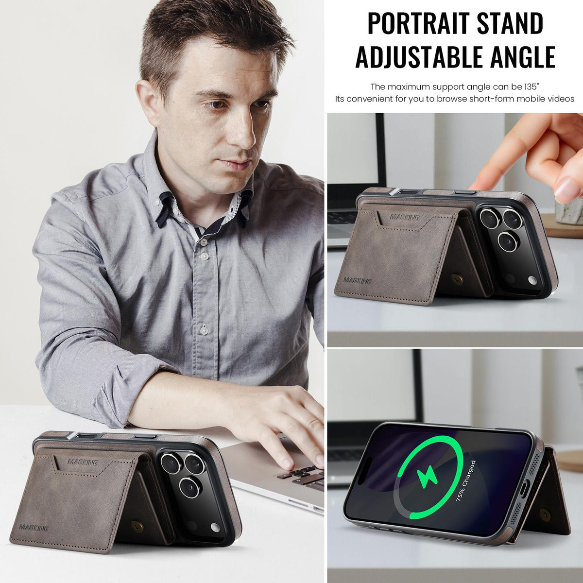 Compatible with iPhone 18 Pro Max & 17 Pro Max MAGKING K2 Series MagSafe RFID Card Bag Detachable Phone Case - Coffee