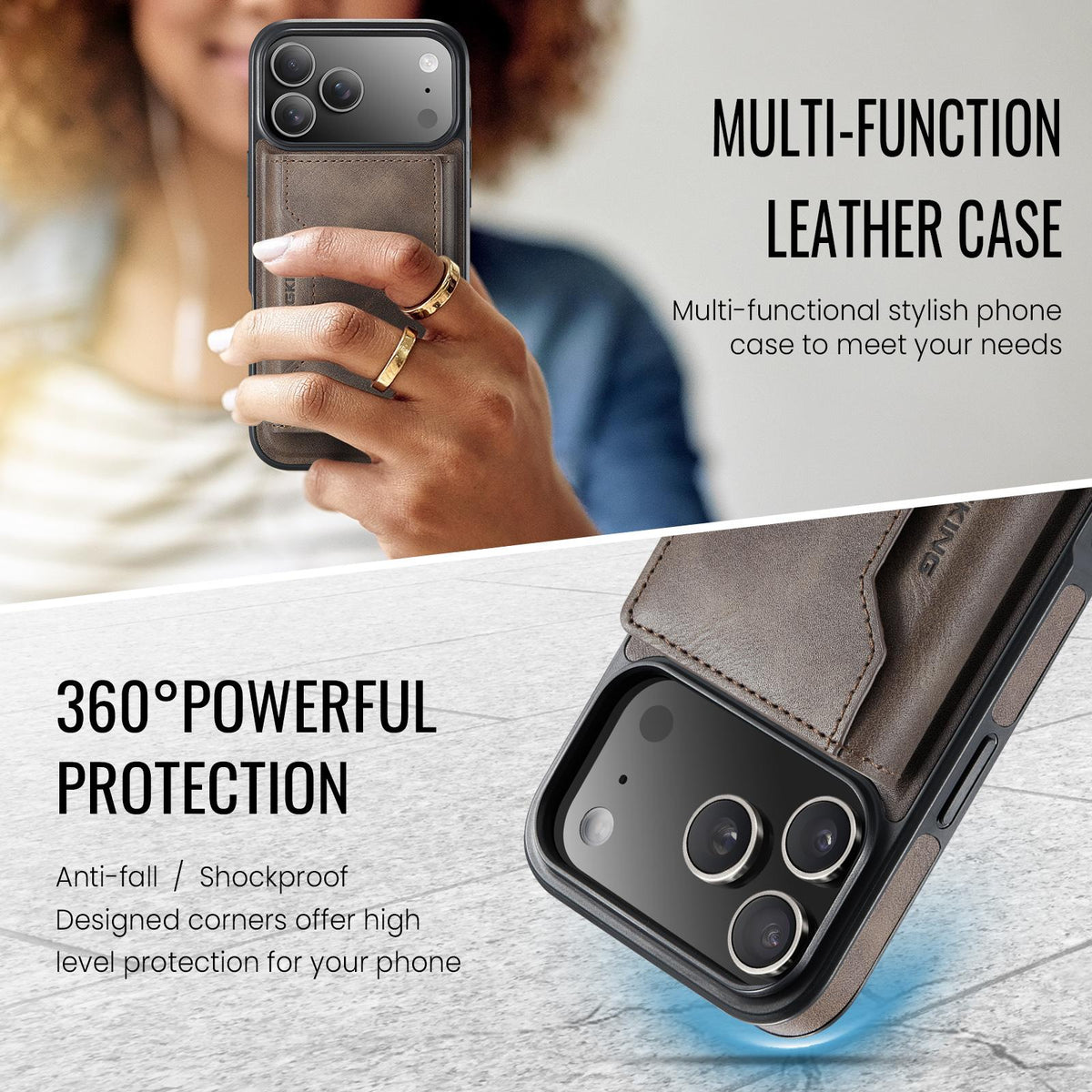 Compatible with iPhone 18 Pro Max & 17 Pro Max MAGKING K2 Series MagSafe RFID Card Bag Detachable Phone Case - Coffee