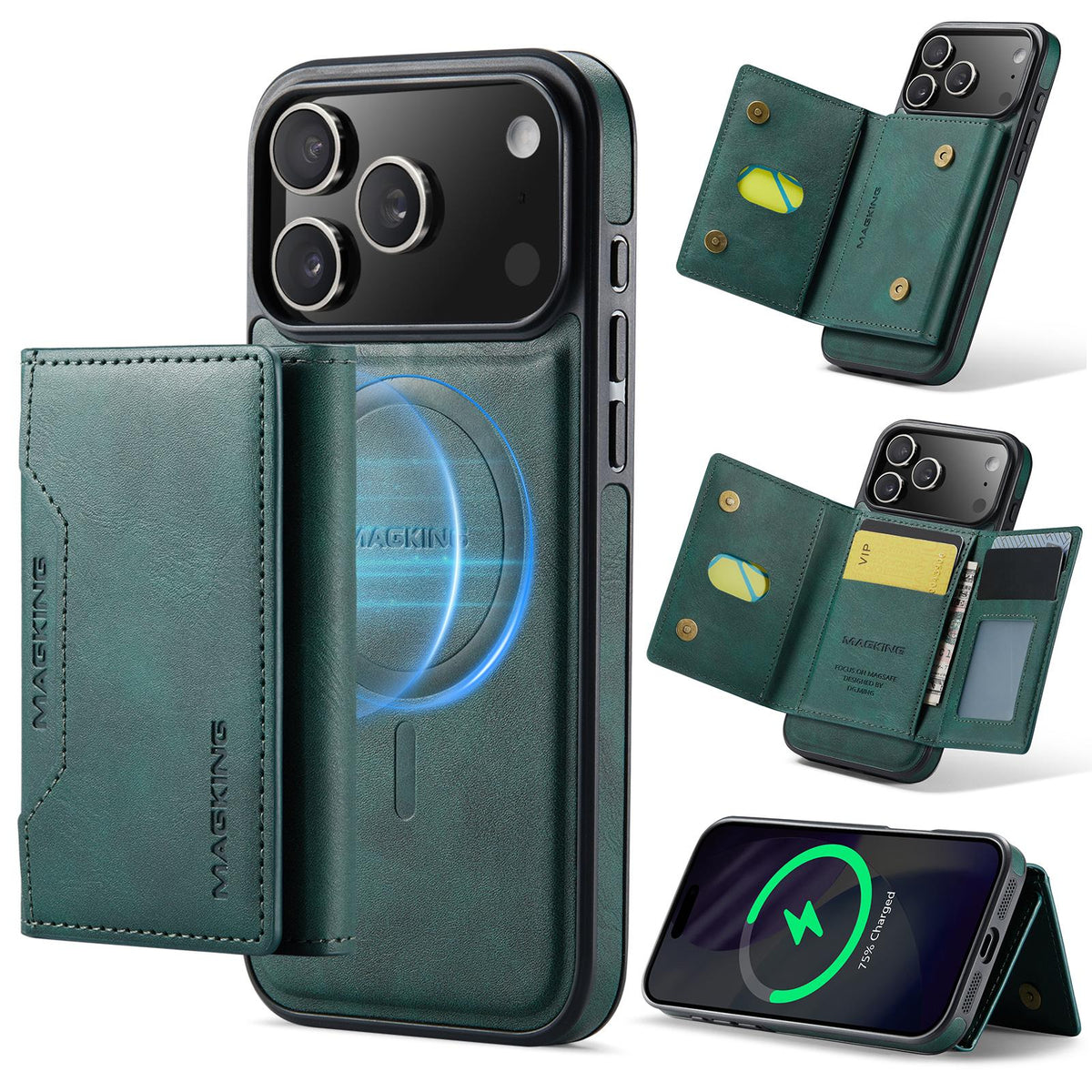 Compatible with iPhone 18 Pro Max & 17 Pro Max MAGKING K2 Series MagSafe RFID Card Bag Detachable Phone Case - Green