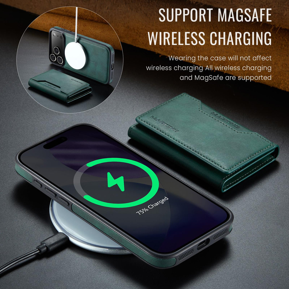 Compatible with iPhone 18 Pro Max & 17 Pro Max MAGKING K2 Series MagSafe RFID Card Bag Detachable Phone Case - Green