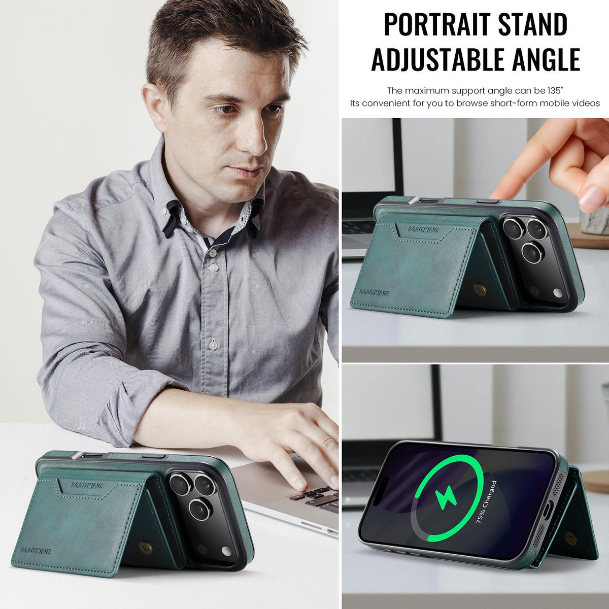 Compatible with iPhone 18 Pro Max & 17 Pro Max MAGKING K2 Series MagSafe RFID Card Bag Detachable Phone Case - Green