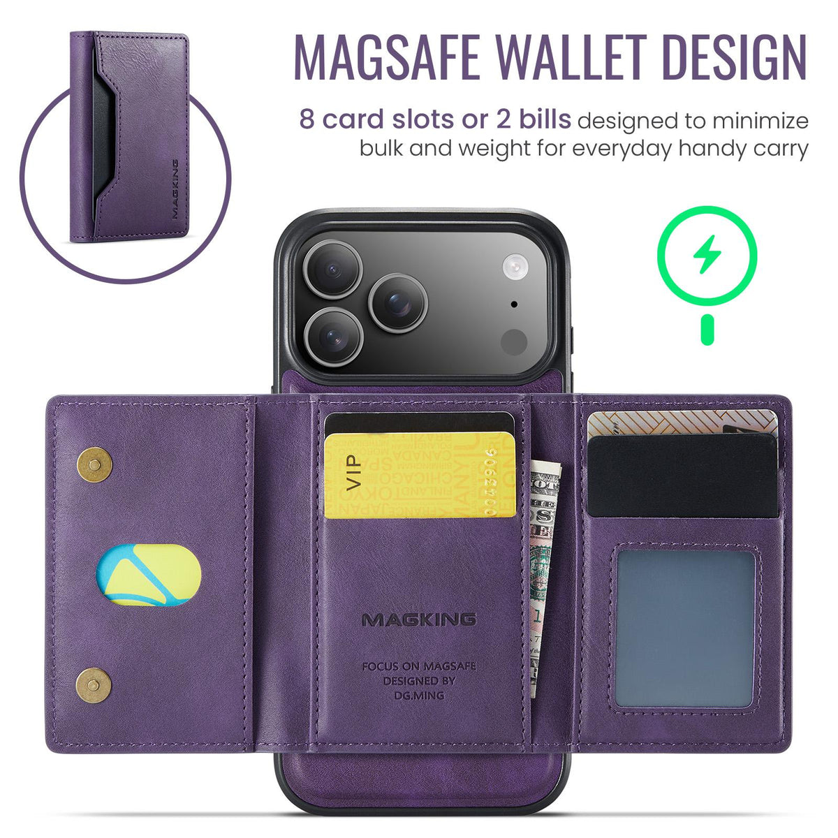 Compatible with iPhone 18 Pro Max & 17 Pro Max MAGKING K2 Series MagSafe RFID Card Bag Detachable Phone Case - Purple