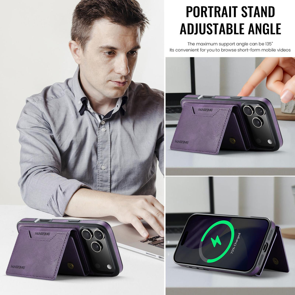 Compatible with iPhone 18 Pro Max & 17 Pro Max MAGKING K2 Series MagSafe RFID Card Bag Detachable Phone Case - Purple