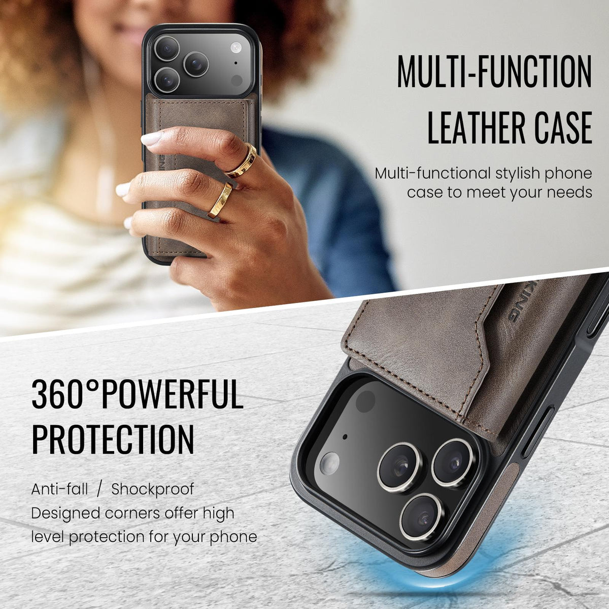 Compatible with iPhone 18 Pro & 17 Pro MAGKING K2 Series MagSafe RFID Card Bag Detachable Phone Case - Coffee