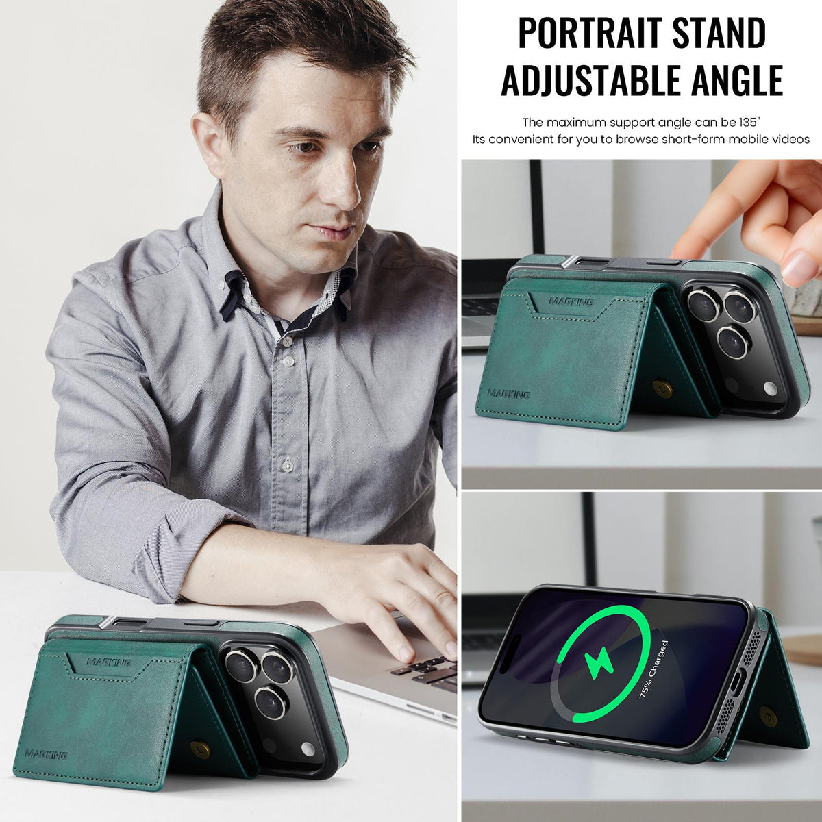 Compatible with iPhone 18 Pro & 17 Pro MAGKING K2 Series MagSafe RFID Card Bag Detachable Phone Case - Green