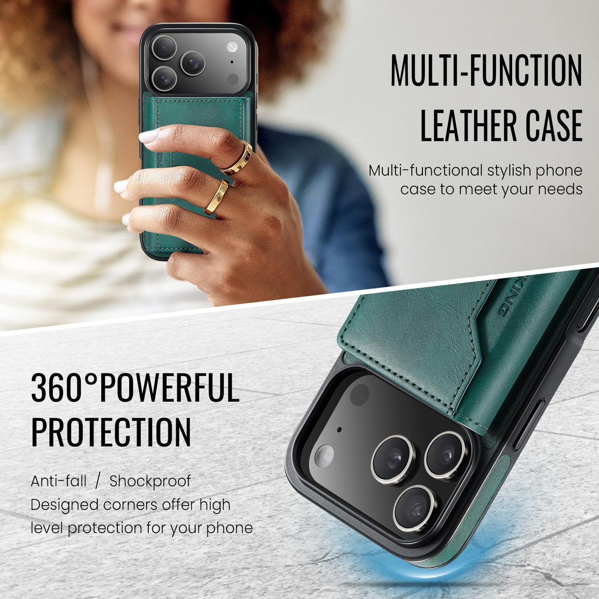 Compatible with iPhone 18 Pro & 17 Pro MAGKING K2 Series MagSafe RFID Card Bag Detachable Phone Case - Green