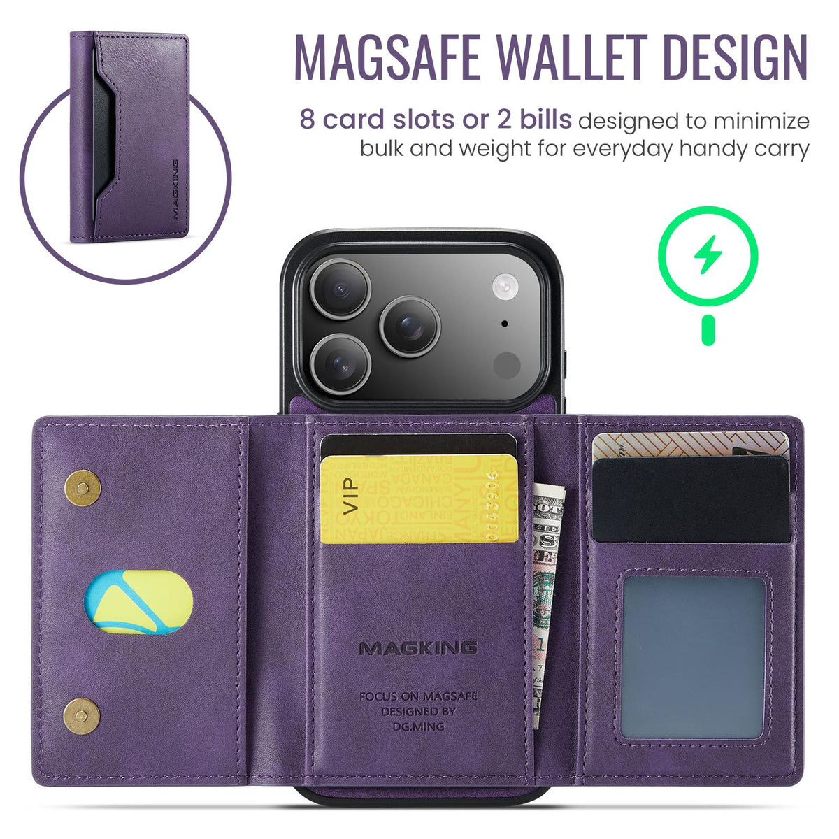 Compatible with iPhone 18 Pro & 17 Pro MAGKING K2 Series MagSafe RFID Card Bag Detachable Phone Case - Purple