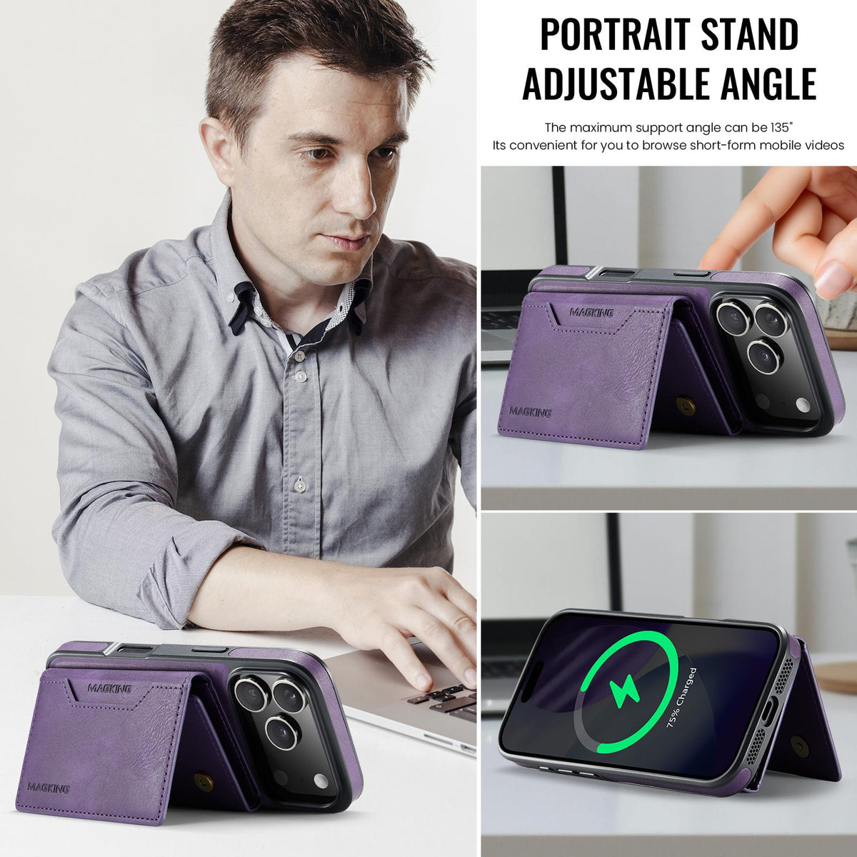 Compatible with iPhone 18 Pro & 17 Pro MAGKING K2 Series MagSafe RFID Card Bag Detachable Phone Case - Purple