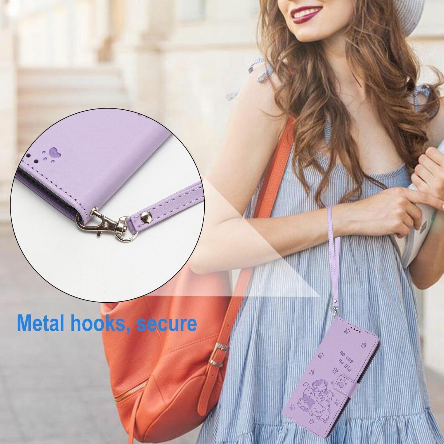 For vivo V50 Lite Embossed Kitten Phone Leather Case with Lanyard(Purple)