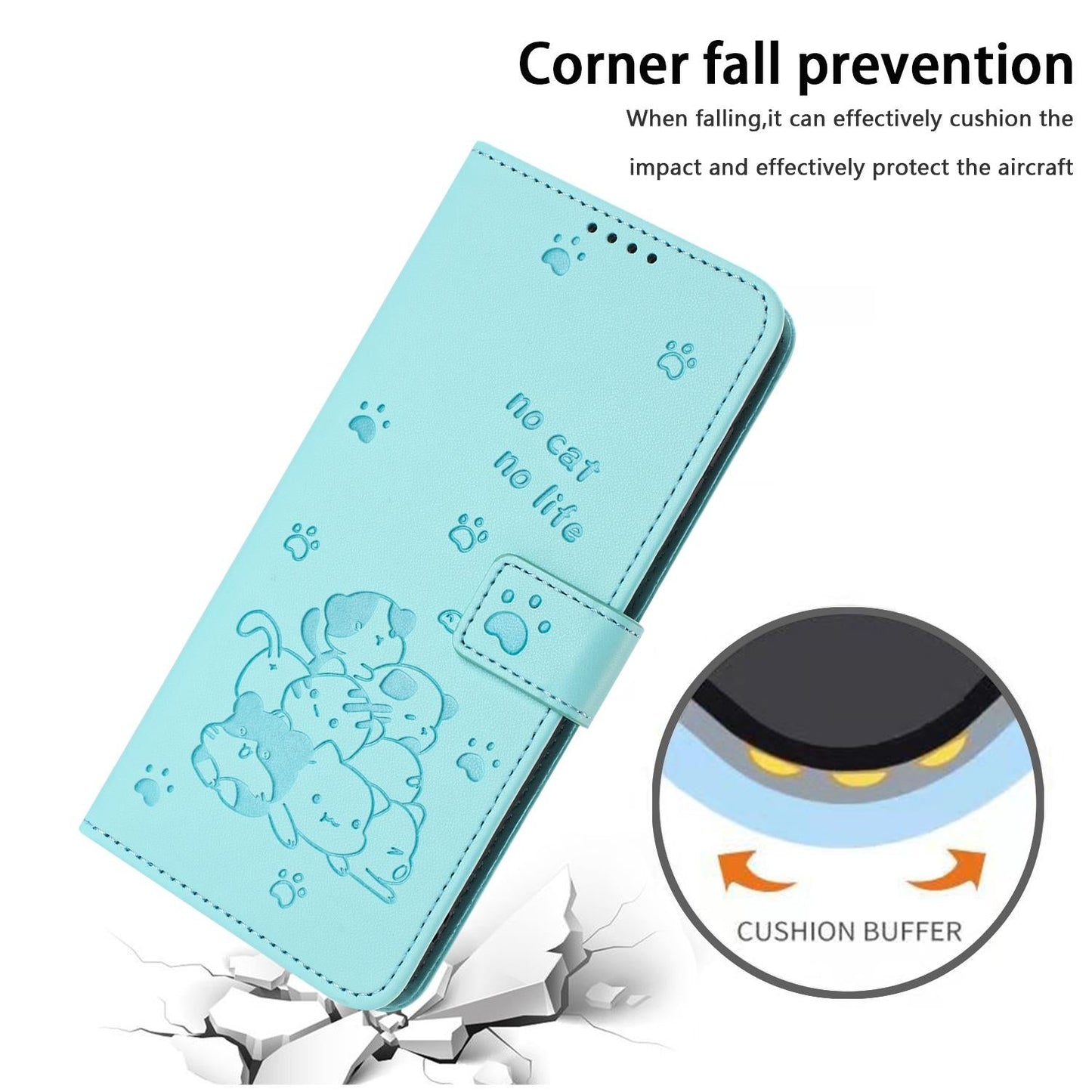 For vivo V50 Lite Embossed Kitten Phone Leather Case with Lanyard(Mint Green)