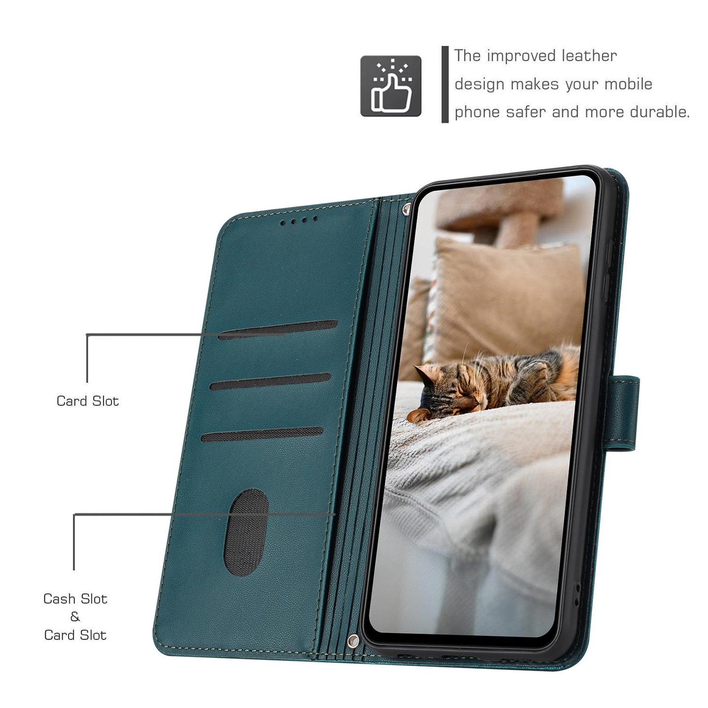 For vivo V50 Lite Embossed Kitten Phone Leather Case with Lanyard(Dark Green)